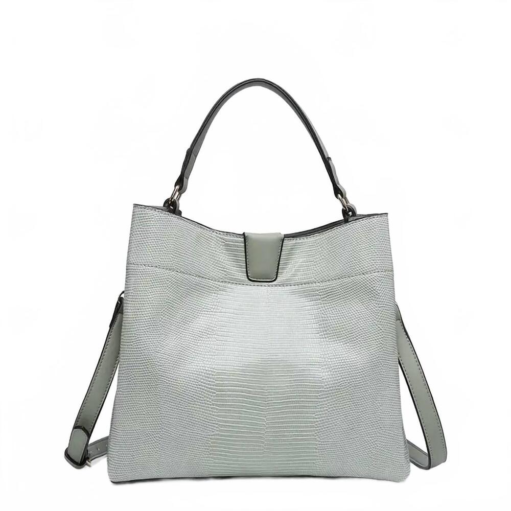 NEW JEN & CO. women's tati lizard monogrammable satchel bag in pale teal